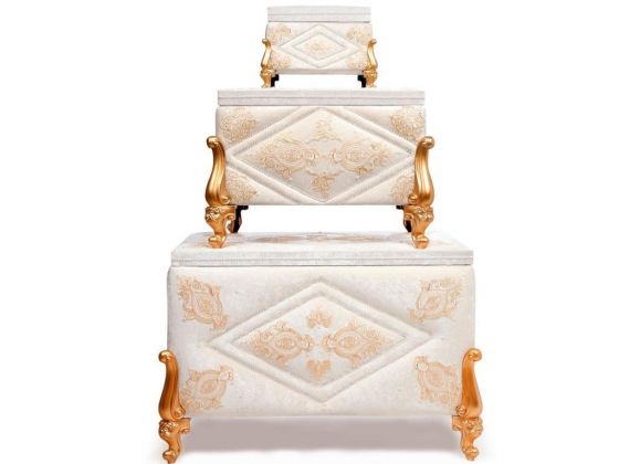French Guipure Baklava Patterned 3-Piece Dowery Chest Cream