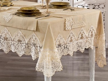 French Guipure Başak Linen A. Serviced Table Cloth Set 14 Pieces - Thumbnail