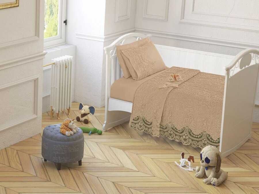 French Guipure Baby Blanket Set Cappucino