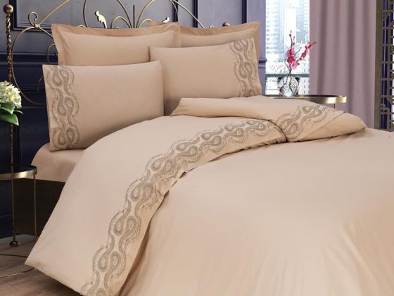 French Guipure Betül Double Duvet Cover Set Cappucino