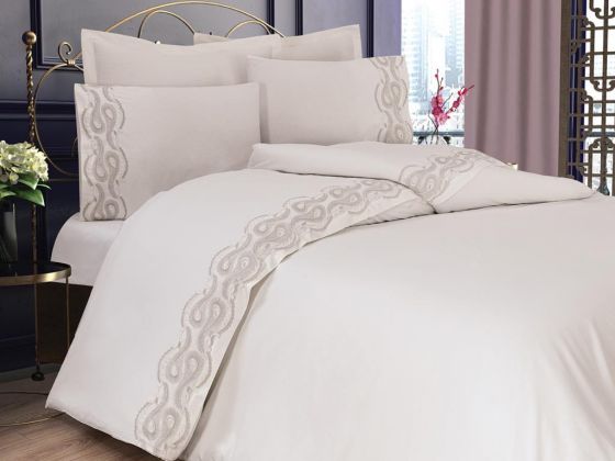 French Guipure Betül Double Duvet Cover Set Cream