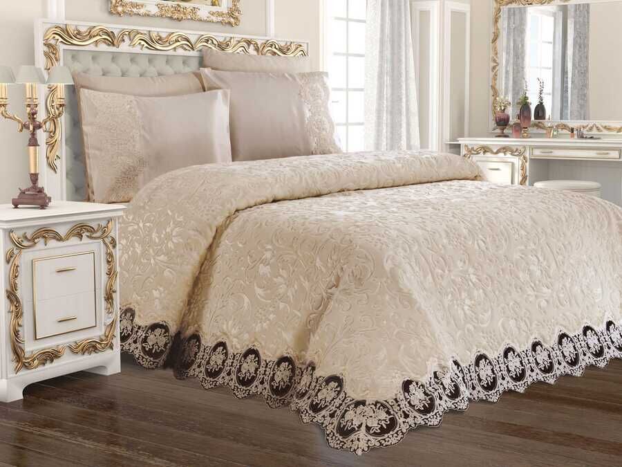 
French Laced Dowry Blanket Set Karina Cappucino