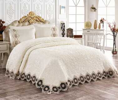 Dowry World - Dowry World French Guipure Blanket Set Nehir Cream