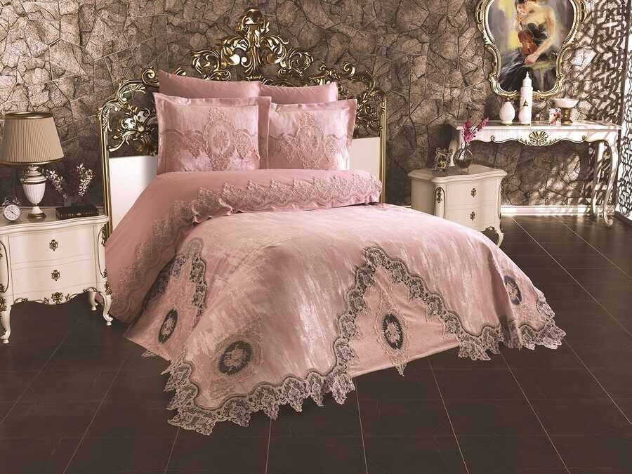 Dowry World - French Laced Dowry Pique Set Dilara Powder