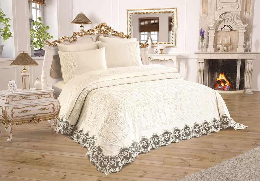 Dowry World French Guipure Bedspread Set Margaret Cream