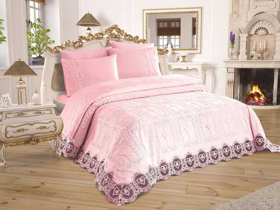 Dowry World French Guipure Bedspread Set Margaret Powder