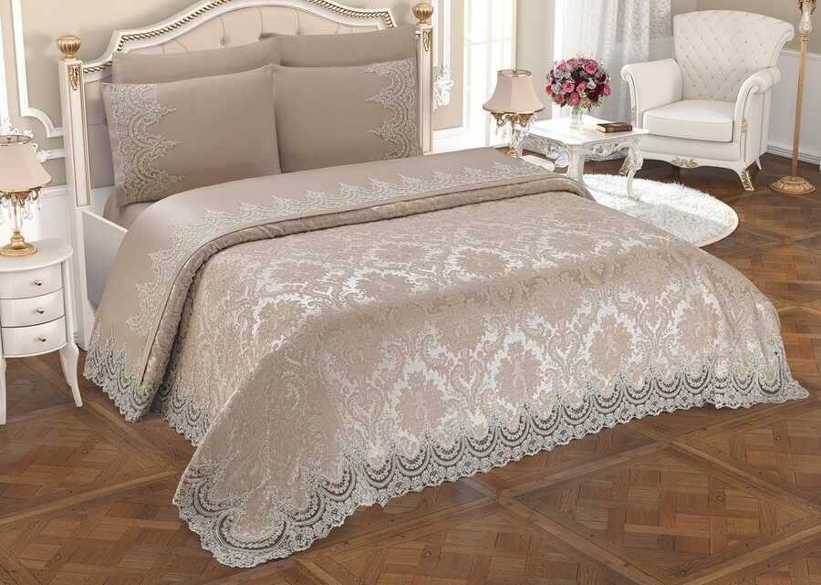 
French Laced Dowry Pique Set Queen Cappucino