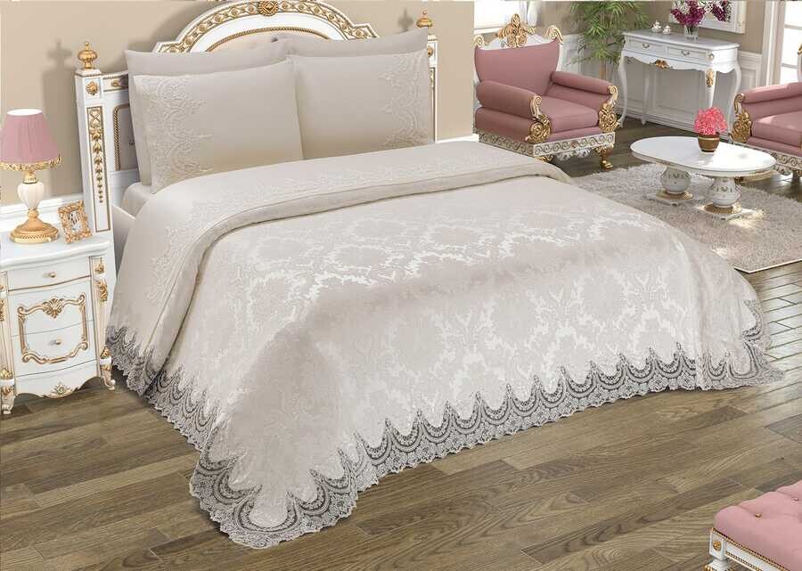 Dowry World - French Laced Dowry Pique Set Queen Krem Dowry World - French Laced Dowry Pique Set Queen Krem