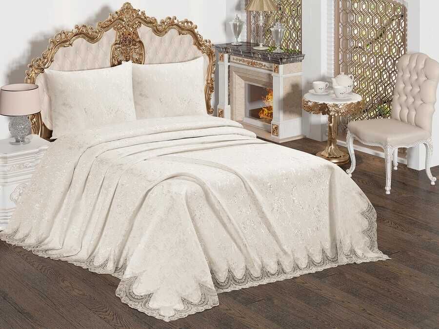French Laced Dowry Bed Cover Bulut Cream
