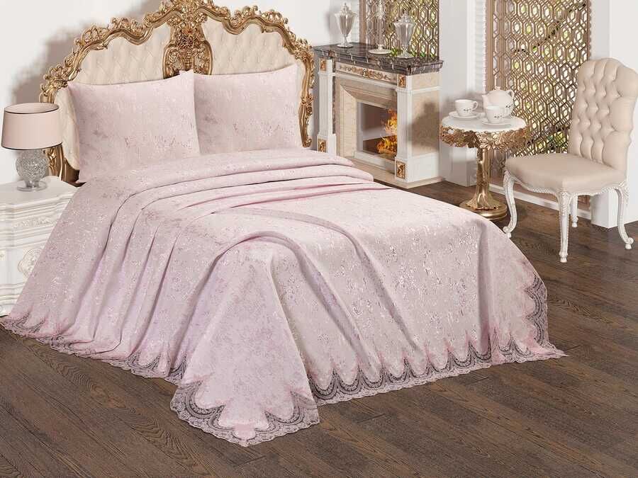 French Laced Dowry Bed Cover Bulut Powder