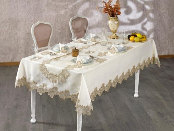 French Guipure Sycamore Table Cloth Set Ecru Copper 50 Pieces