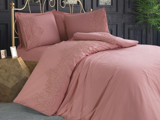 French Guipure Deren Double Duvet Cover Set Powder