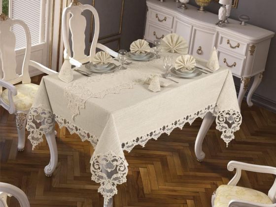 French Guipure Duru Table Cloth - Cream