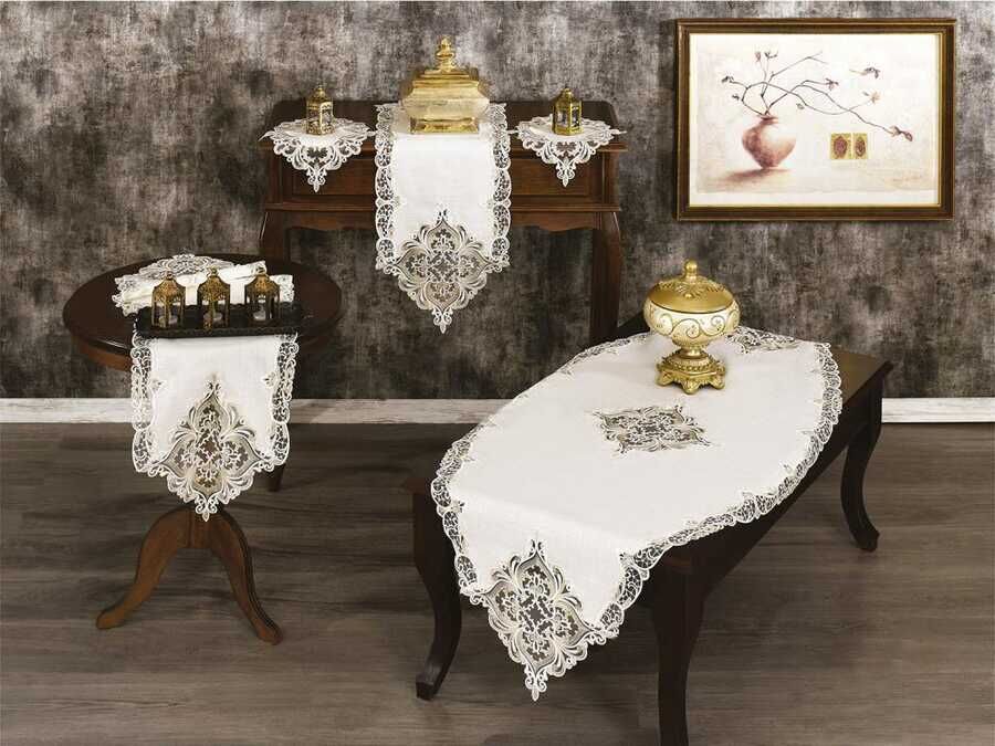  French Laced Efes Living Room Set 5 Pieces Gray