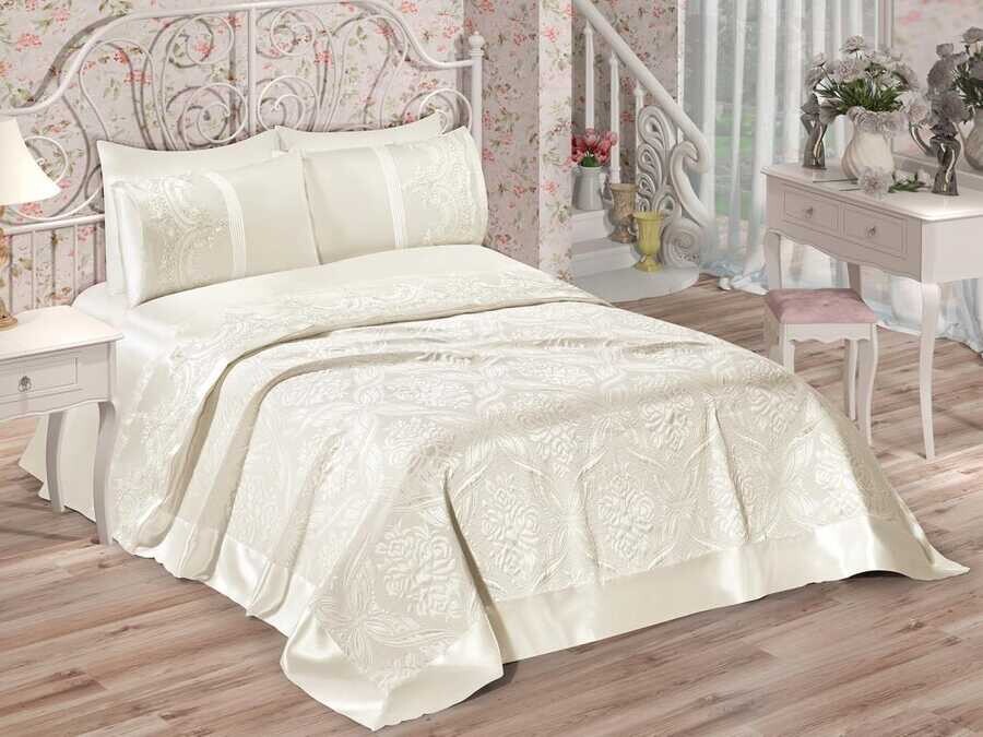 Dowry World - Fransız Güpürlü Elif Çift Kişilik Pike Takımı Krem Dowry World - Fransız Güpürlü Elif Çift Kişilik Pike Takımı Krem