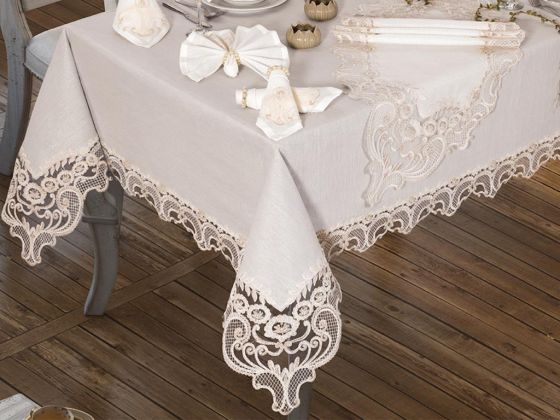 French Guipure Elif Table Cloth - Cream