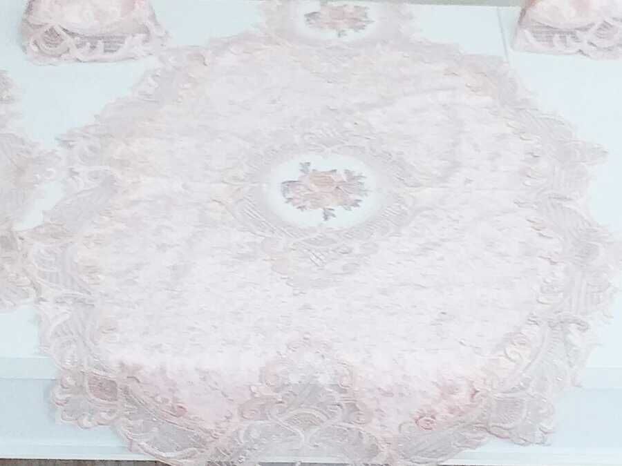 
French Laced Elite Velvet Living Room Set 5 Pieces Powder