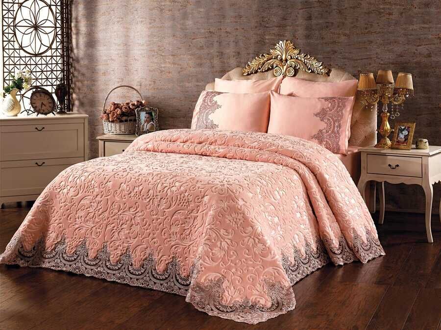 French Laced Elvin Blanket Set Powder