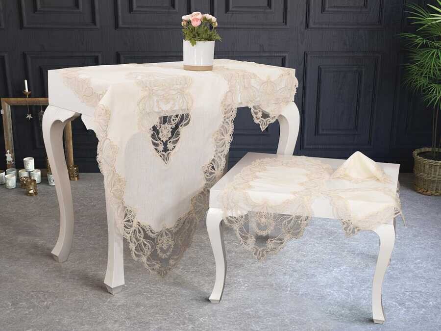 Dowry World - French Guipure Firuze 5-Piece Living Room Set Cream Gold Dowry World - French Guipure Firuze 5-Piece Living Room Set Cream Gold