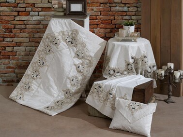 - French Guipure Gizem Pack Set 4 Pieces Cream Gold  - French Guipure Gizem Pack Set 4 Pieces Cream Gold