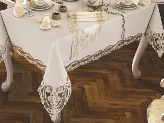 French Guipure Gonca Table Cloth - Cream