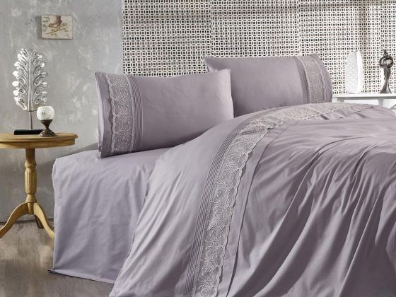 French Guipure Gönül Garden Double Duvet Cover Set Gray