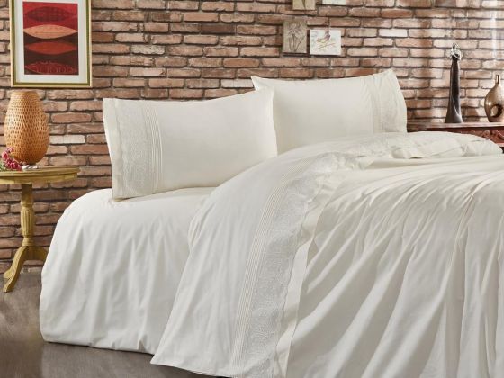 French Guipure Gönül Garden Double Duvet Cover Set Cream