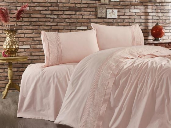 French Guipure Gönül Garden Double Duvet Cover Set Powder