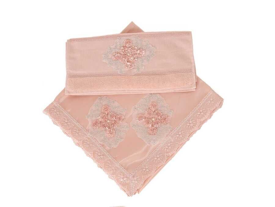 
French Laced Gülbuse Satin Towel Bundle Set of 2 Powder