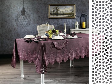 Dowry World - French Guipure Hayal Tablecloth Set 26 Piece Plum Dowry World - French Guipure Hayal Tablecloth Set 26 Piece Plum