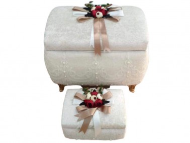 Dowry World - French Guipureed Pearls Cambered 2 Pcs Dowery Chest Cream Dowry World - French Guipureed Pearls Cambered 2 Pcs Dowery Chest Cream