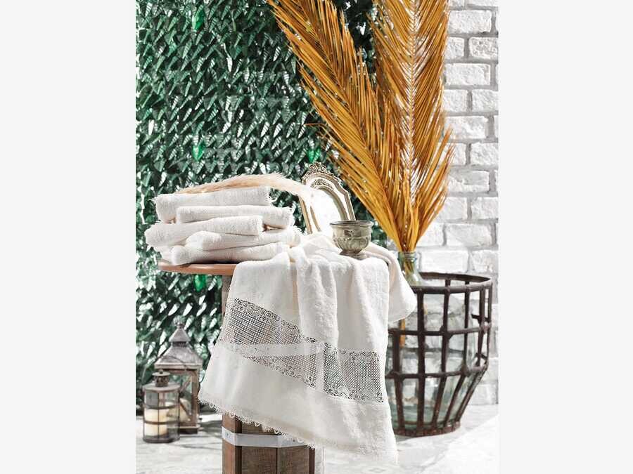 Işıl French Laced Dowry Bamboo Towel Cream - Thumbnail