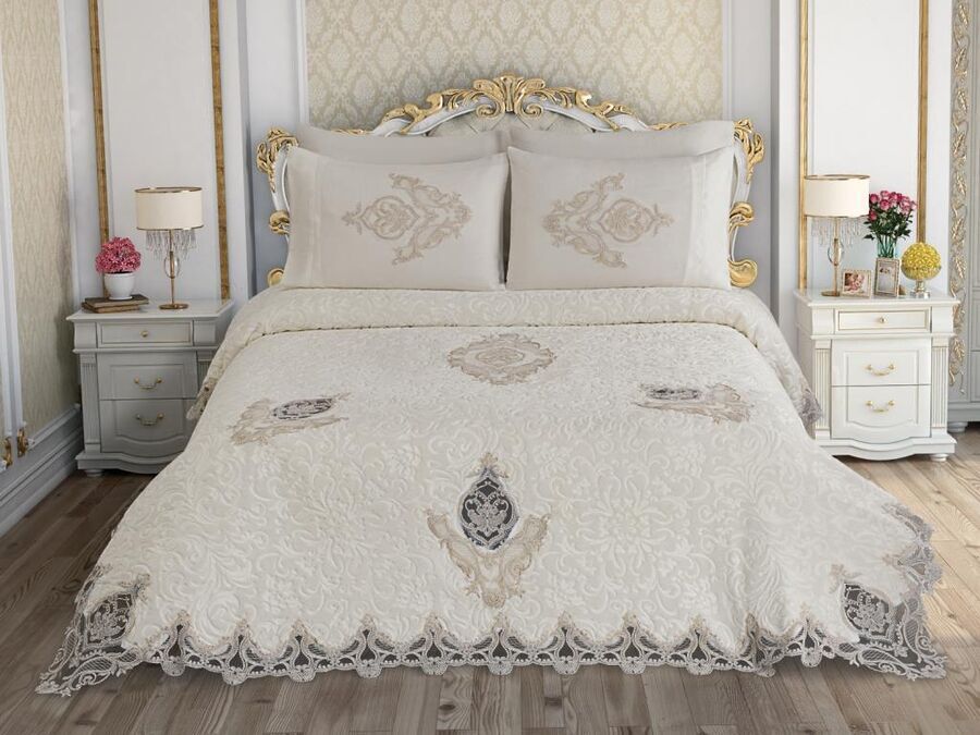 French Guipure Istanbul Blanket Set Cream