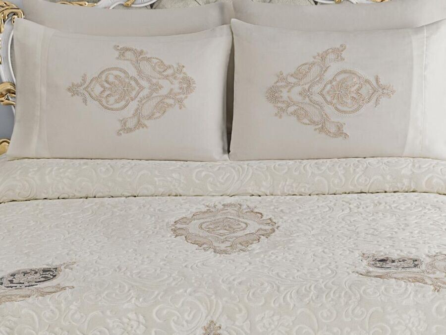 French Guipure Istanbul Blanket Set Cream - Thumbnail