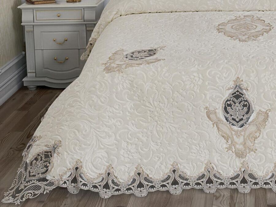 French Guipure Istanbul Blanket Set Cream - Thumbnail