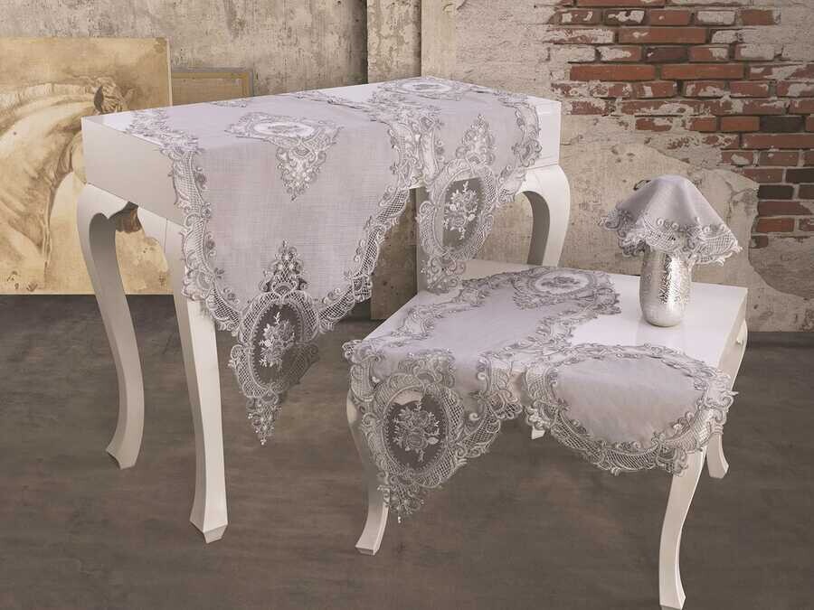 Dowry World - French Laced Velvet Elite Living Room Set 5 Pieces Gray Dowry World - French Laced Velvet Elite Living Room Set 5 Pieces Gray