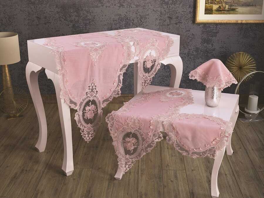 Dowry World - French Laced Velvet Elit Living Room Set 5 Pieces Powder Dowry World - French Laced Velvet Elit Living Room Set 5 Pieces Powder