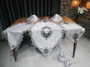 French Guipure Velvet Butterfly Living Room Set 5 Pieces Silver Silver - Thumbnail
