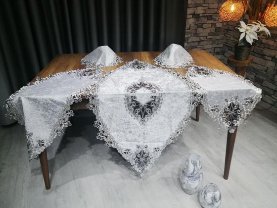 French Guipure Velvet Butterfly Living Room Set 5 Pieces Silver Silver
