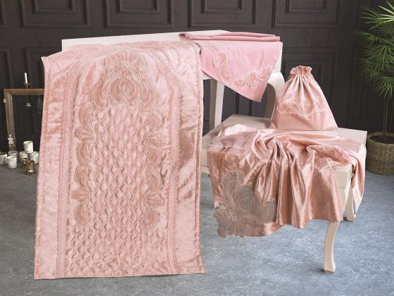  French Laced Velvet Prayer Rug Bundle Set Yasemin