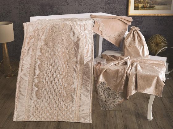  French Laced Velvet Prayer Rug Bundle Set Yasemin