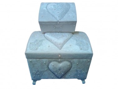 Dowry World - French Guipure Hearted Pearly 2 Pcs Dowery Chest Cream Dowry World - French Guipure Hearted Pearly 2 Pcs Dowery Chest Cream