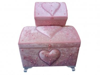 Dowry World - French Guipure Hearted Pearly 2 Pcs Dowery Chest Powder Dowry World - French Guipure Hearted Pearly 2 Pcs Dowery Chest Powder