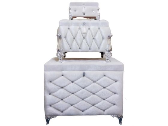 French Guipure Quilted Isabella 3-Piece Dowery Chest Cream