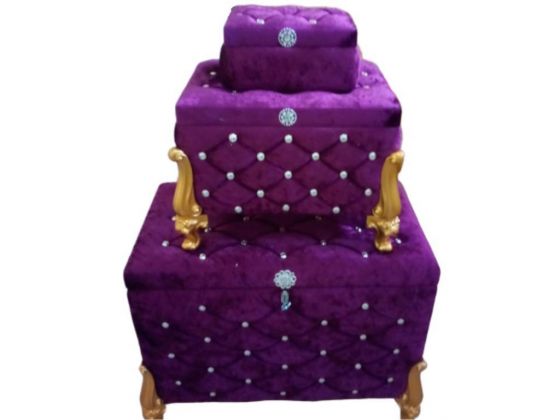 French Guipure Quilted Sofia 3-Piece Dowery Chest Purple