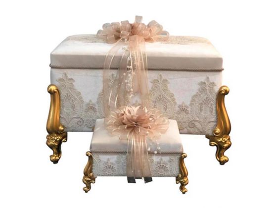 French Guipure Square Tulle Begonville 2 Pcs Dowery Chest Cappucino