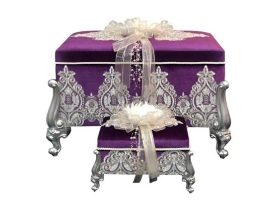 French Guipure Square Tulle Begonville 2 Pcs Dowery Chest Purple