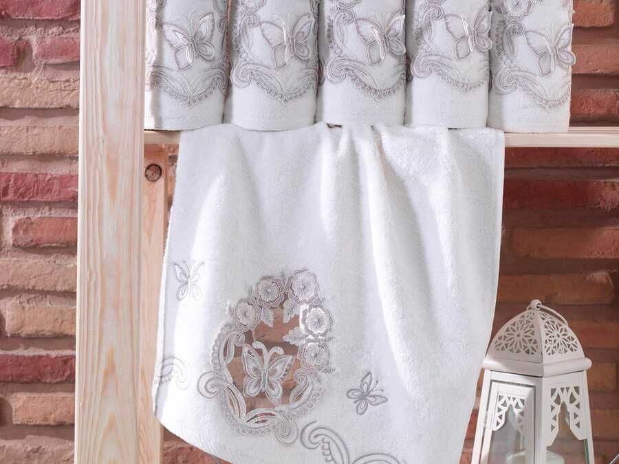  French Laced Kelebeğim Dowry Bamboo Towel Cream
