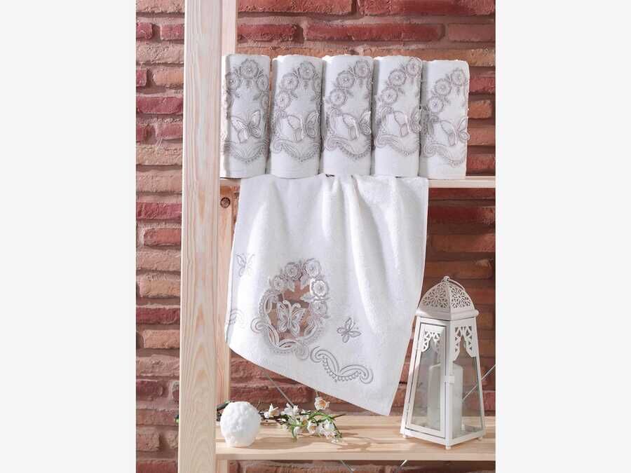  French Laced Kelebeğim Dowry Bamboo Towel Cream