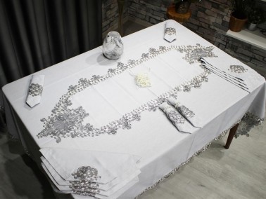 French Laced Butterfly Table Cloth Set 26 Pieces Gray - Thumbnail
